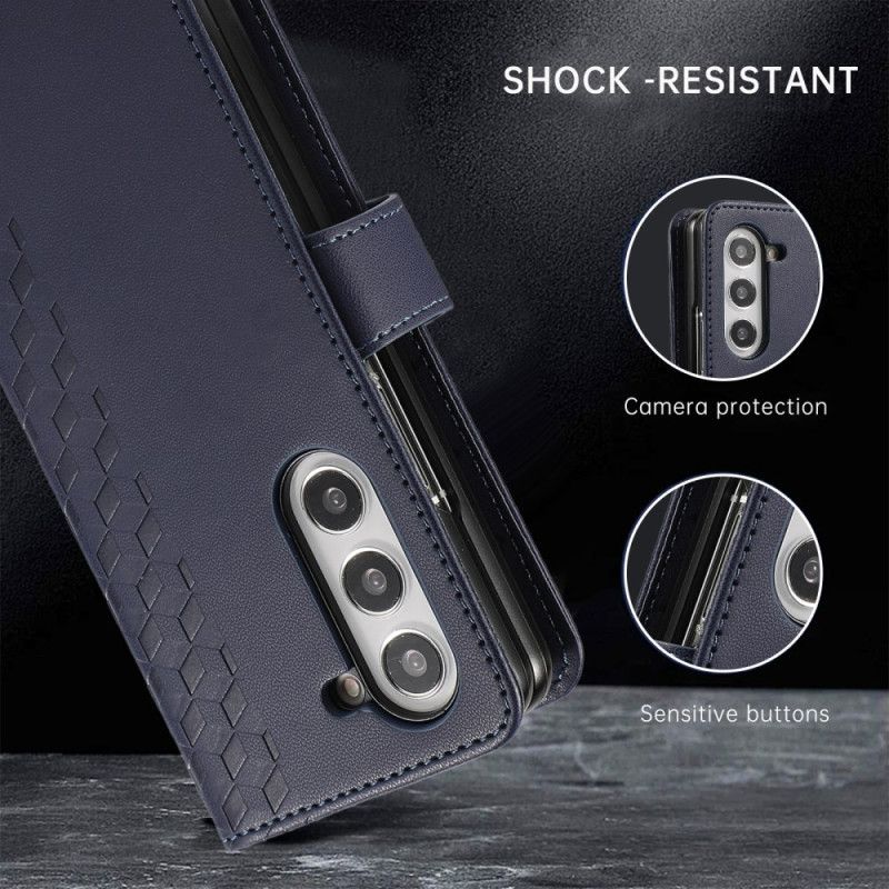 Kožený Kryt Samsung Galaxy Z Fold 7 Reliéfní Vzor S Popruhem