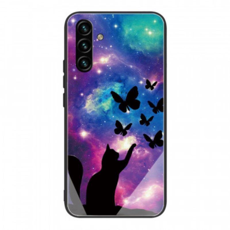 Kryt Na Samsung Galaxy A13 5G / A04s Tvrzené Sklo Kočka A Motýli Ve Vesmíru