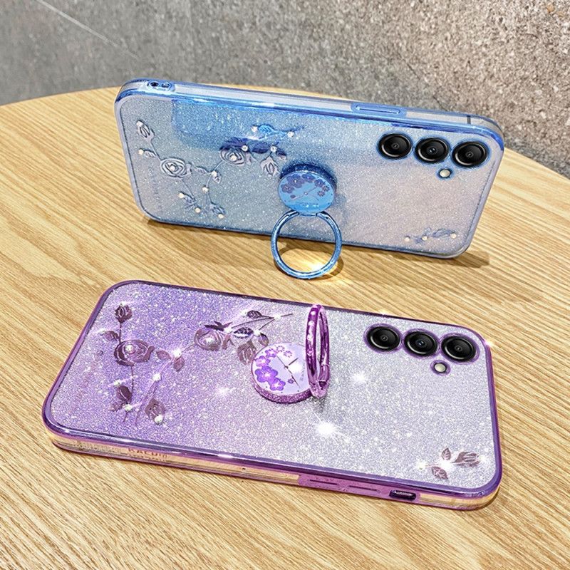 Kryt Na Samsung Galaxy A16 5g Květinový A Kamínkový Podpůrný Prsten Kadem