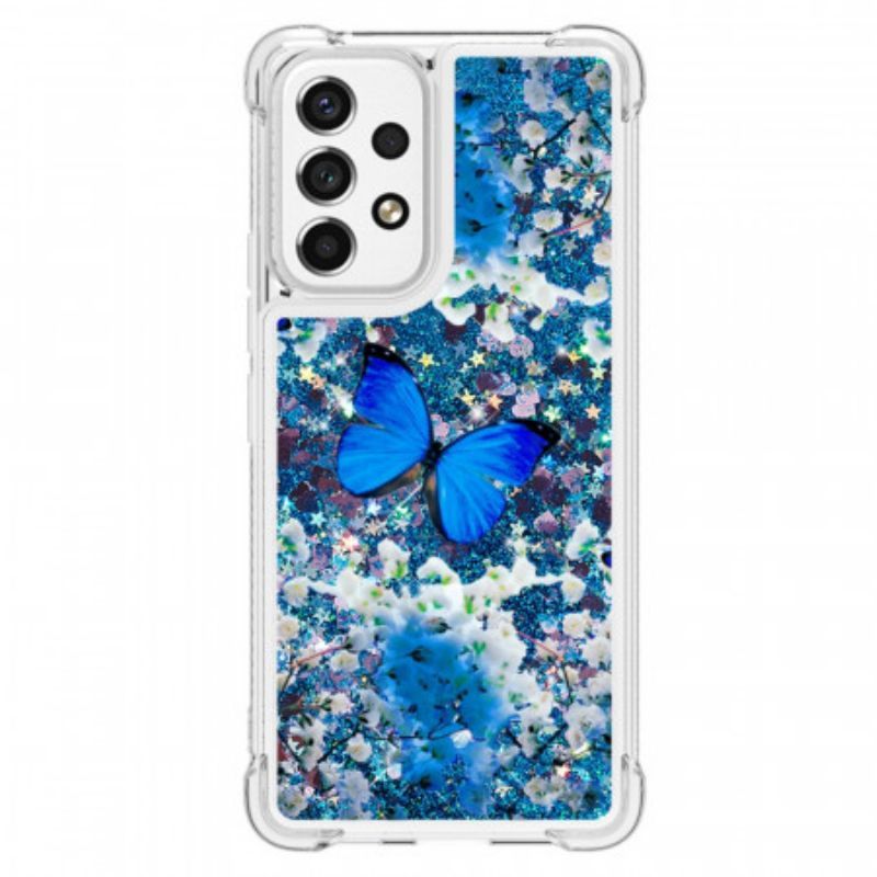 Kryt Na Samsung Galaxy A53 5G Třpytivé Modré Motýly