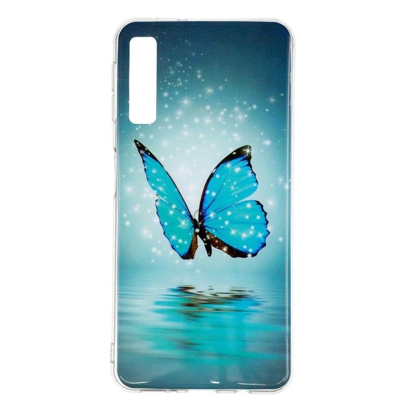 Kryt Na Samsung Galaxy A7 Fluorescenční Modrý Motýl
