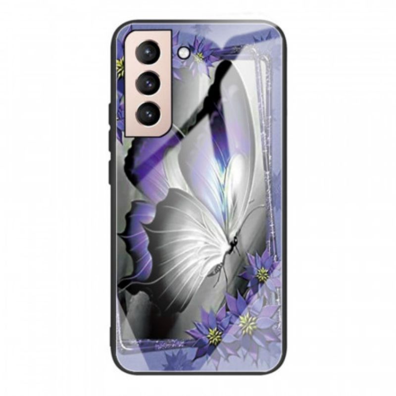 Kryt Na Samsung Galaxy S22 5G Fialový Motýl Tvrzené Sklo