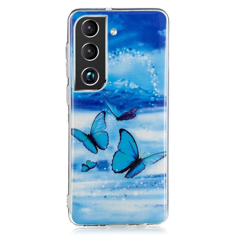 Kryt Na Samsung Galaxy S22 5G Fluorescenční Modré Motýly