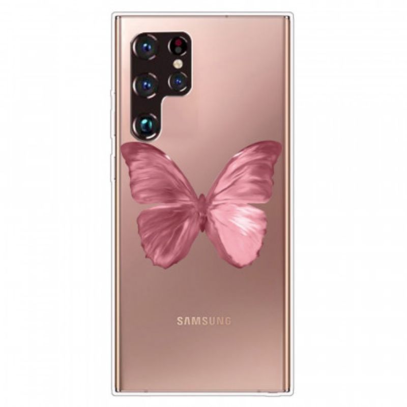 Kryt Na Samsung Galaxy S22 Ultra 5G Růžová Motýlková Hadice