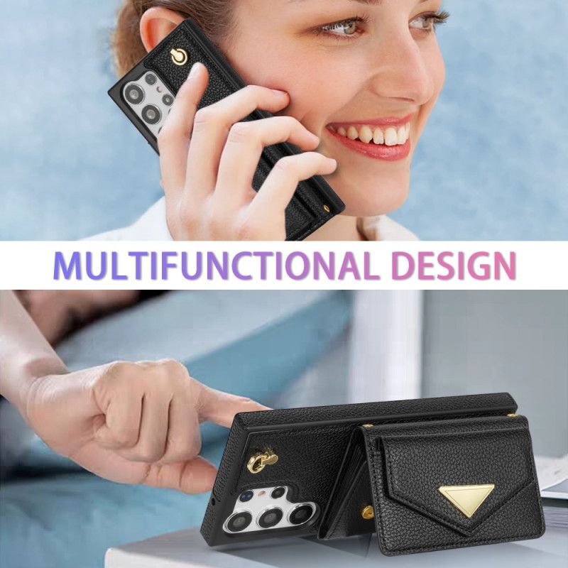 Kryt Na Samsung Galaxy S25 Ultra 5g Kožený Efekt S Držákem Na Karty A Popruhem