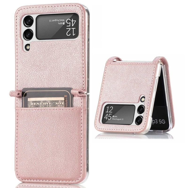 Kryt Na Samsung Galaxy Z Flip 4 Flipové Pouzdro Stylový Kožený Držák Na Karty Litchi