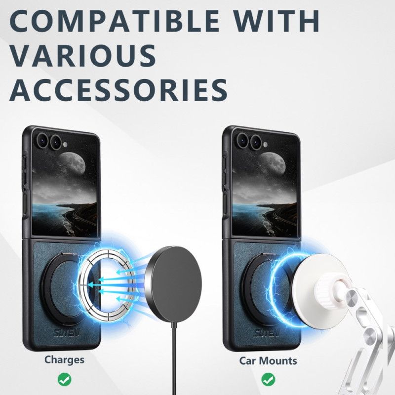 Kryt Na Samsung Galaxy Z Flip 7 Kompatibilní S Magsafe Kožený Efekt Držák Na Prsteny Suteni