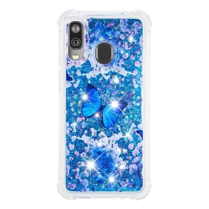 Kryt Samsung Galaxy A40 Modří Třpytiví Motýlci