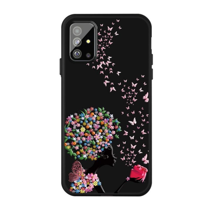 Kryt Samsung Galaxy A51 Žena S Květinovou Hlavou