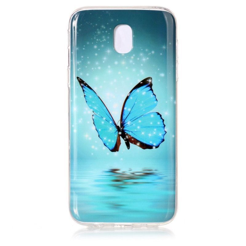 Kryt Samsung Galaxy J7 2017 Fluorescenční Modrý Motýl