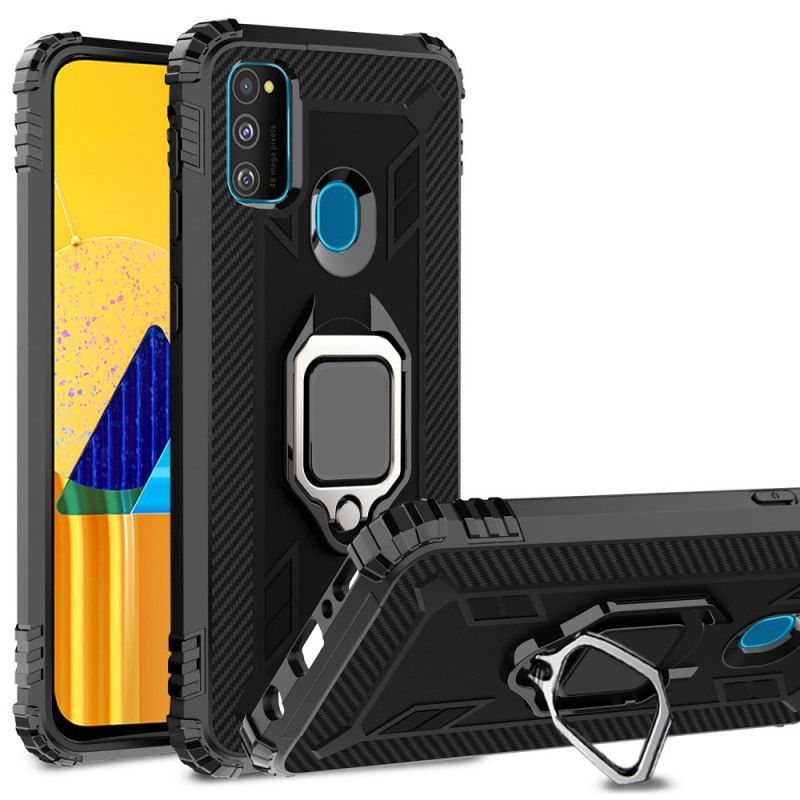 Kryt Samsung Galaxy M21 Prsten A Uhlíkové Vlákno