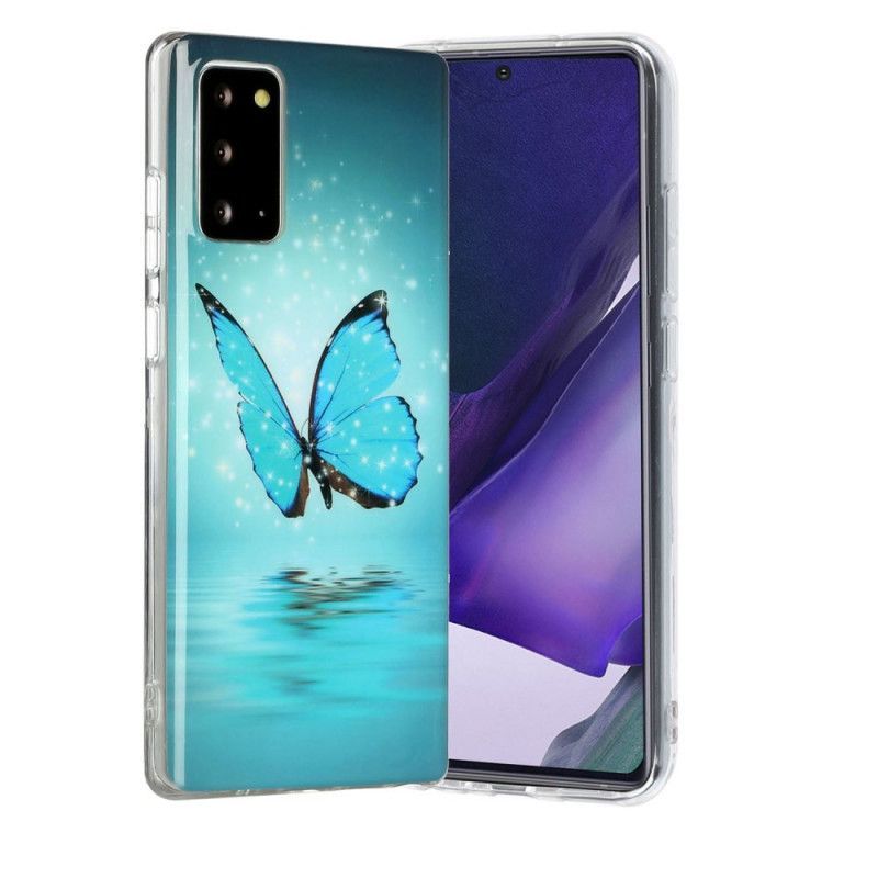 Kryt Samsung Galaxy Note 20 Fluorescenční Modrý Motýl