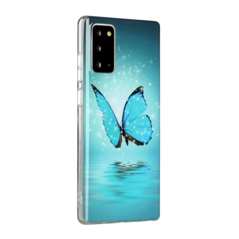 Kryt Samsung Galaxy Note 20 Fluorescenční Modrý Motýl