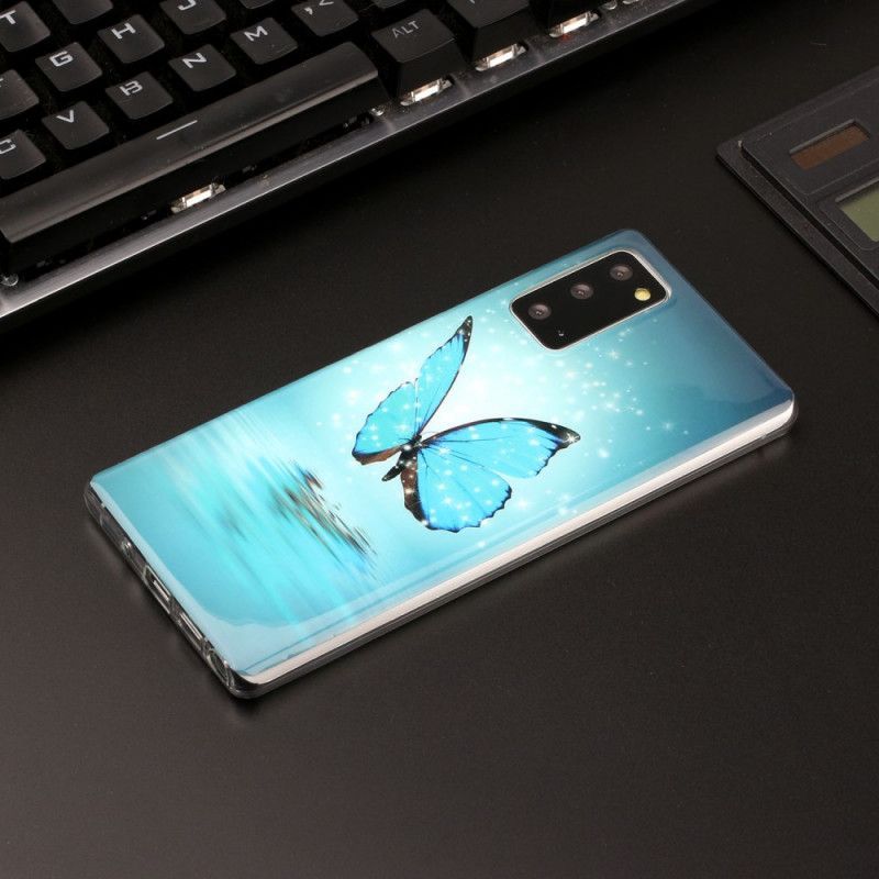 Kryt Samsung Galaxy Note 20 Fluorescenční Modrý Motýl