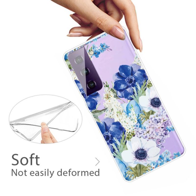 Kryt Samsung Galaxy S21 5g Akvarel Modré Květy