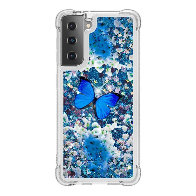 Kryt Samsung Galaxy S21 5g Modří Třpytiví Motýlci