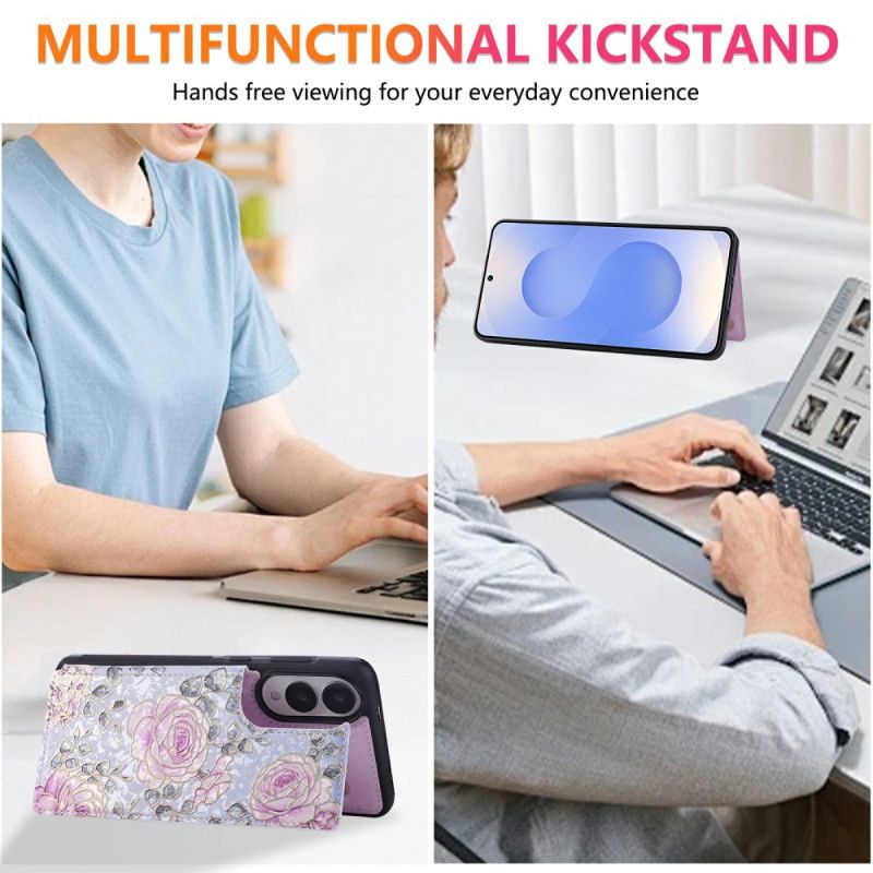 Kryt Samsung Galaxy S25 5g Edge Držák Na Karty S Květinovým Vzorem