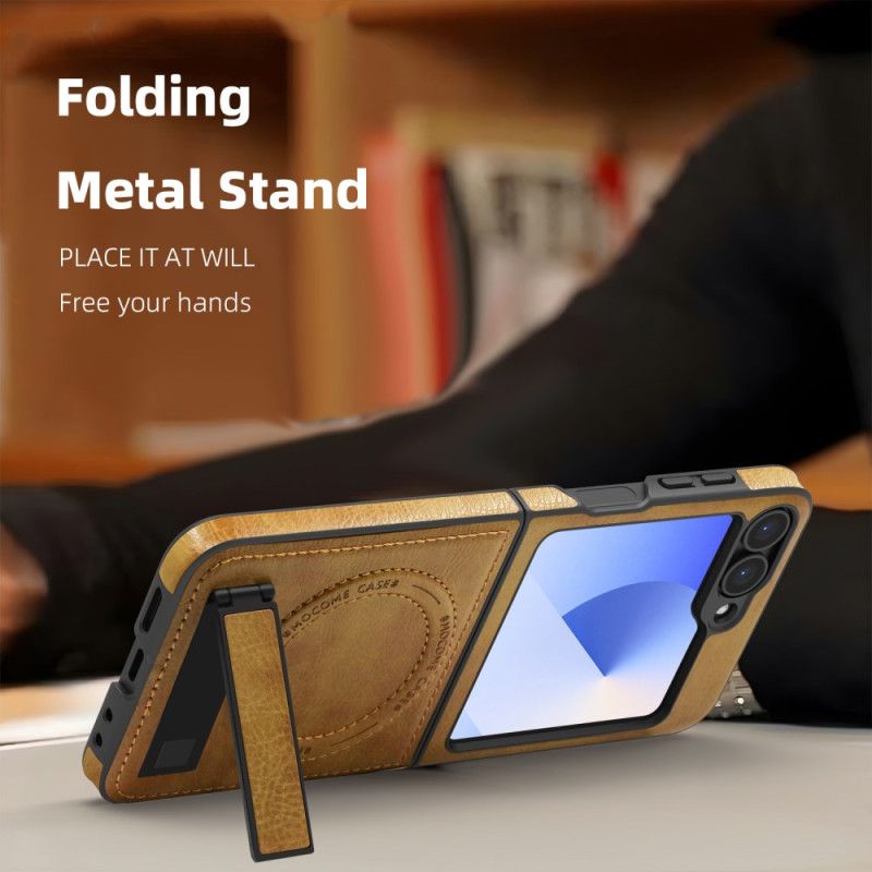 Kryt Samsung Galaxy Z Flip 7 Fe Stojan S Koženým Efektem Kompatibilní S Magsafe