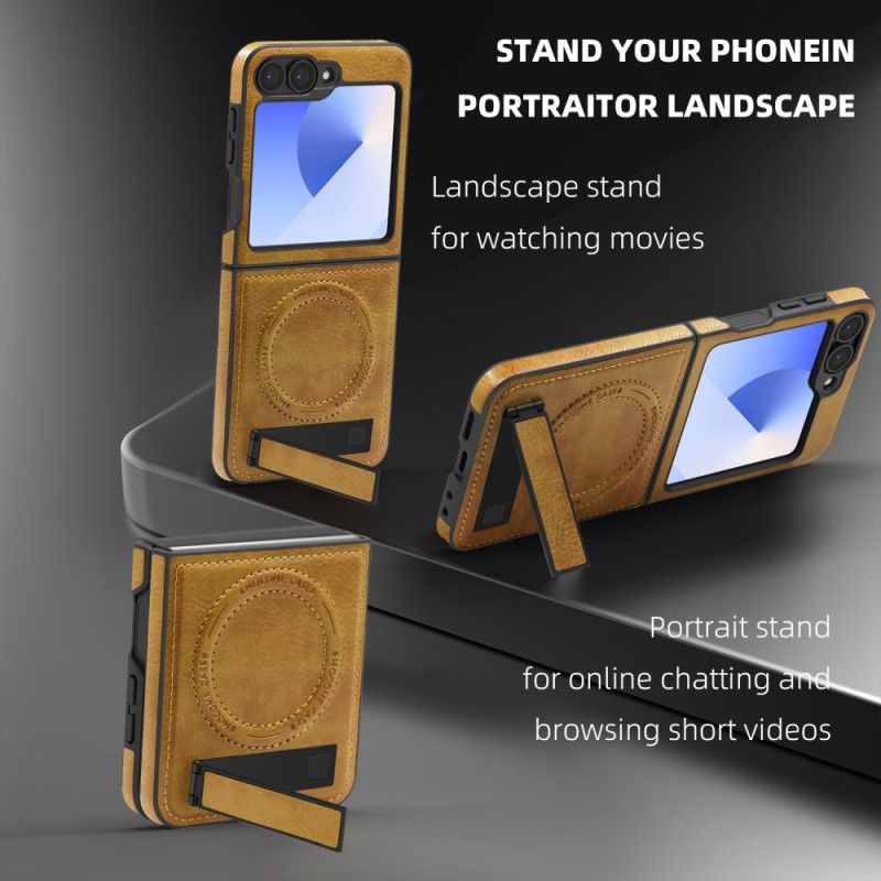 Kryt Samsung Galaxy Z Flip 7 Fe Stojan S Koženým Efektem Kompatibilní S Magsafe