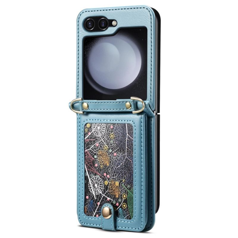 Kryt Samsung Galaxy Z Flip 7 Mramorový Držák Na Karty A Ramenní Popruh