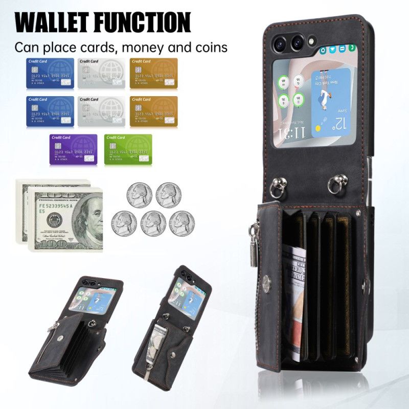 Kryt Samsung Galaxy Z Flip 7 Peněženka Se Šňůrkou Na Krk A Ramenním Popruhem