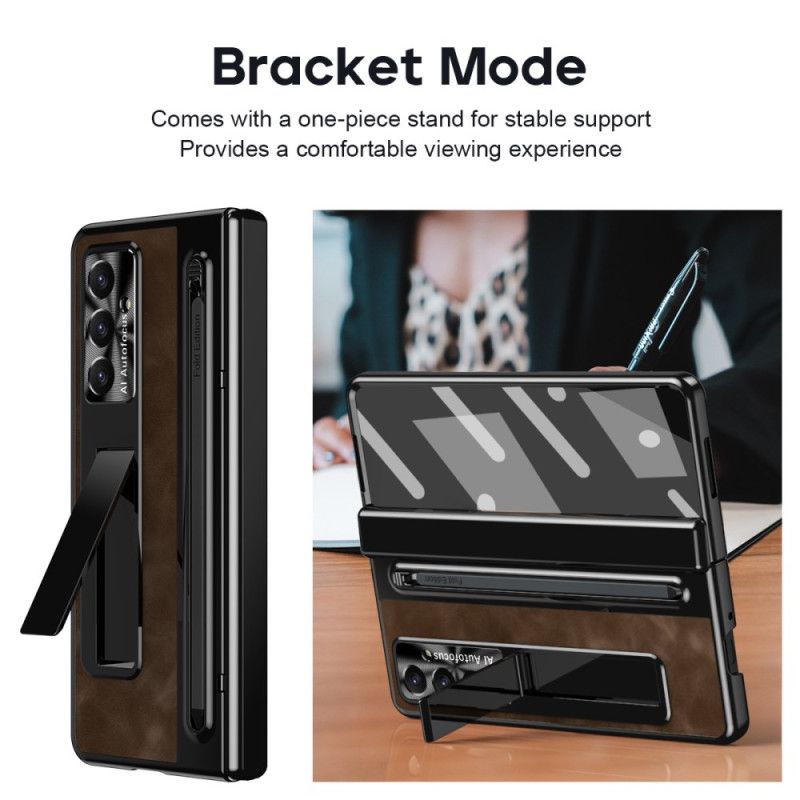 Kryt Samsung Galaxy Z Fold 7 Stojan S Koženým Efektem A Držák Stylusu