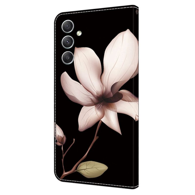 Peněženková Pouzdra Samsung Galaxy A15 Růžové Květy Na Černém Pozadí