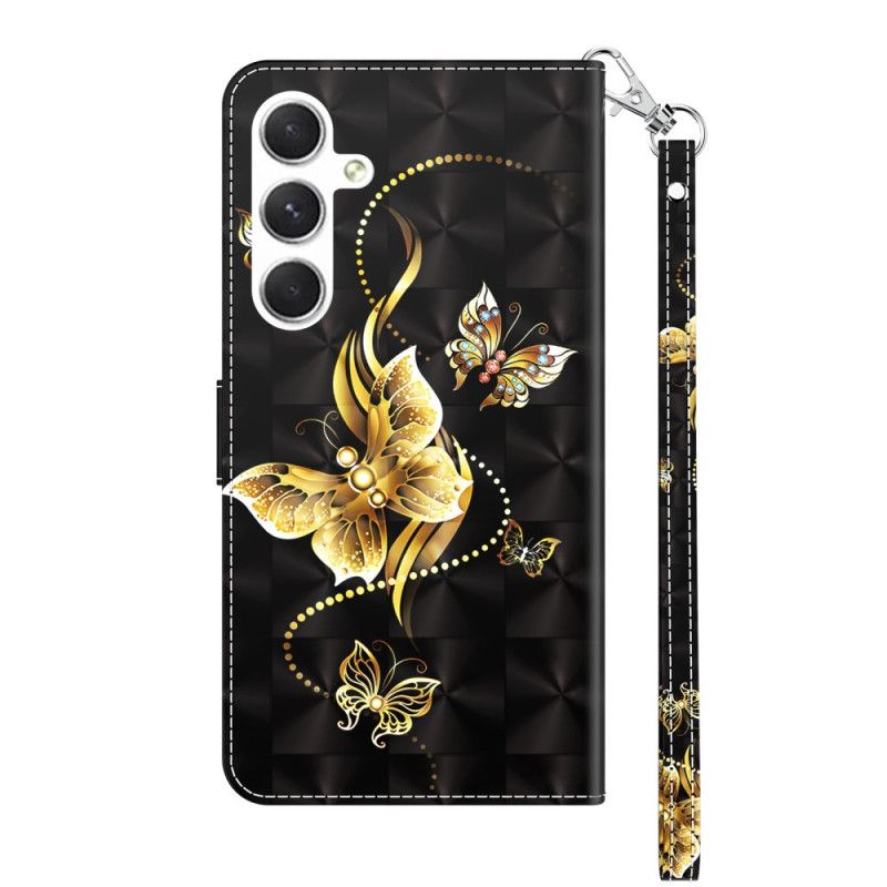 Peněženková Pouzdra Samsung Galaxy A16 5g Zlatí Motýli S Řemínkem