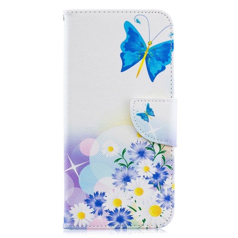 Peněženková Pouzdra Samsung Galaxy A30 Malovaní Motýli A Květiny
