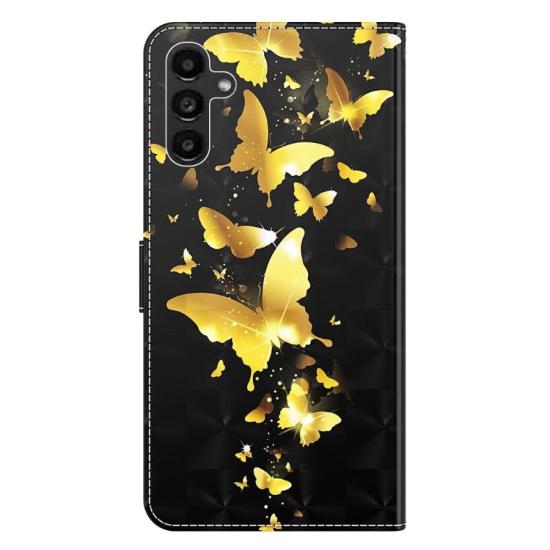 Peněženková Pouzdra Samsung Galaxy A55 5g Kryty Na Mobil Zlatí Motýli V Letu S Popruhem