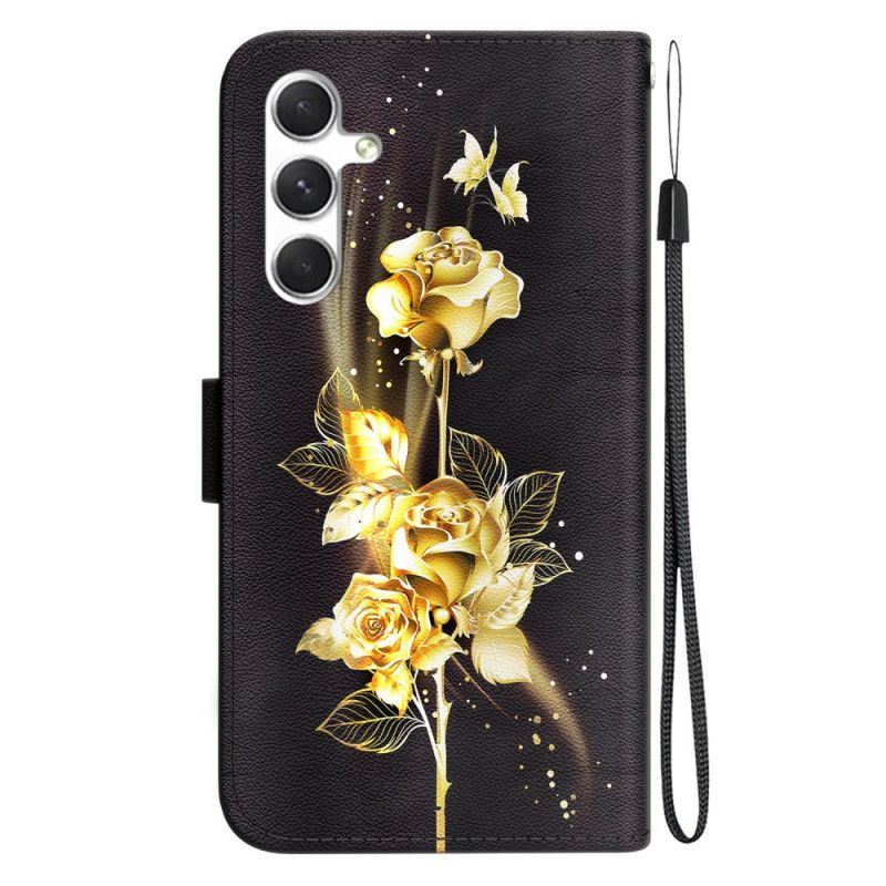 Peněženková Pouzdra Samsung Galaxy S24 Plus 5g Kryty Na Mobil Zlatí A Růžoví Motýli S Řemínkem