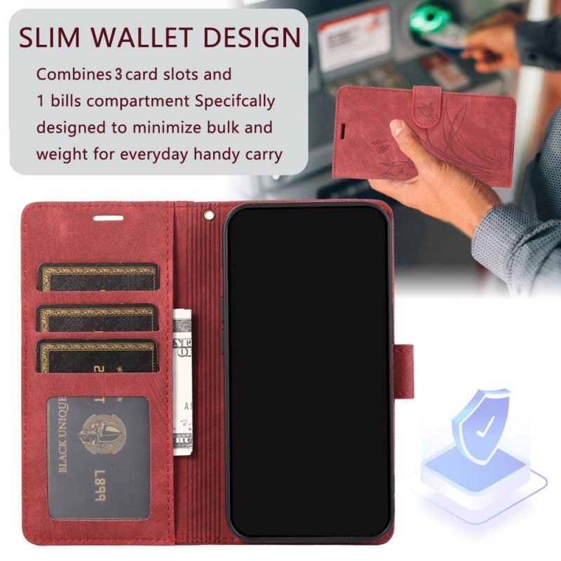 Peněženková Pouzdra Samsung Galaxy S24 Plus 5g Orchideje A Motýli S Popruhem