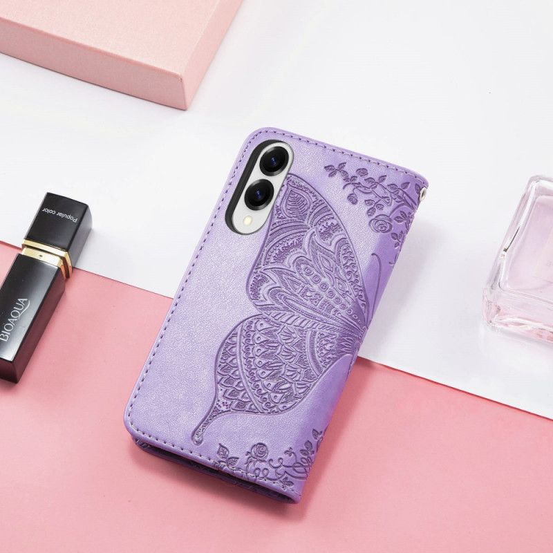 Peněženková Pouzdra Samsung Galaxy S25 5g Edge Kryty Na Mobil Barokní Motýl S Popruhem Na Zápěstí