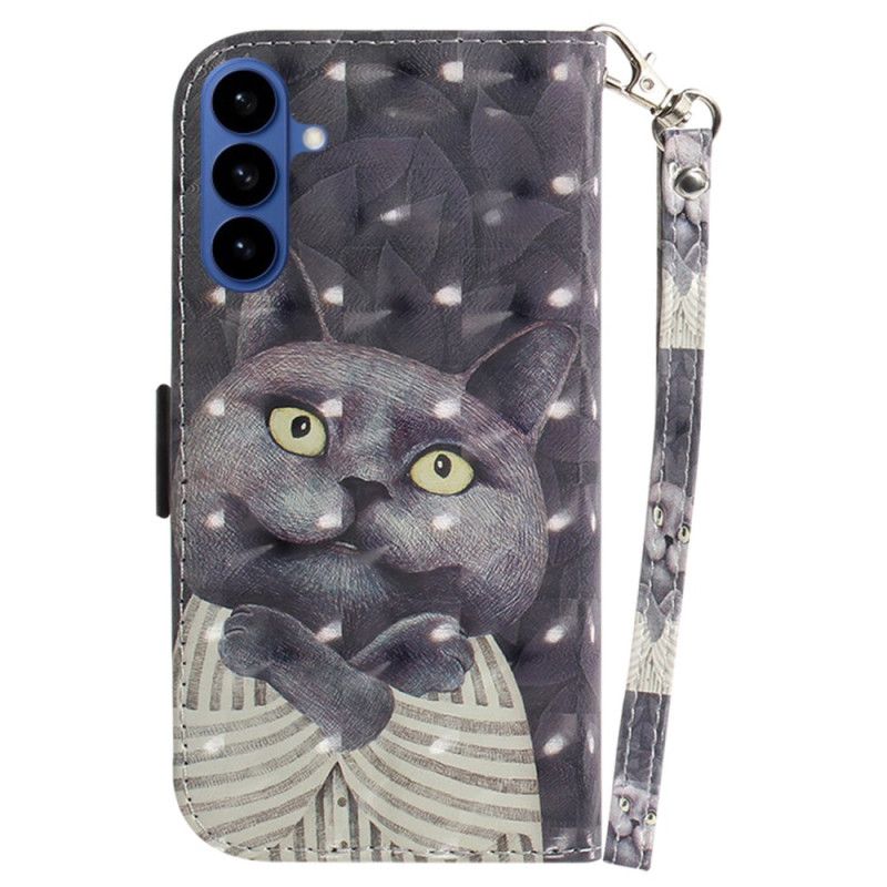 Peněženková Pouzdra Samsung Galaxy S26 Kryty Na Mobil Šňůrka Na Krk S Šedou Kočkou