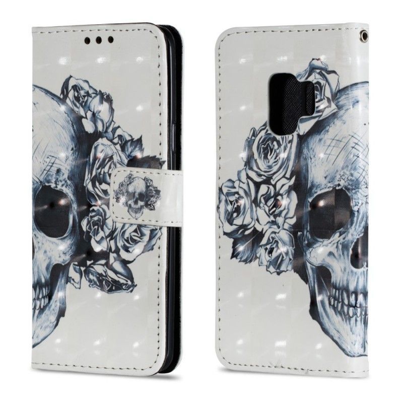 Peněženková Pouzdra Samsung Galaxy S9 3d Květinová Lebka