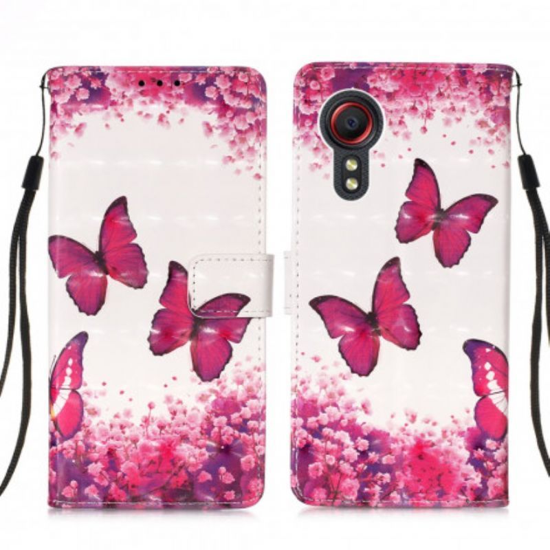 Peněženková Pouzdra Samsung Galaxy Xcover 5 Červení Motýli