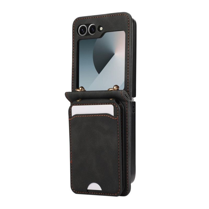 Pouzdro Na Samsung Galaxy Z Flip 7 Pouzdro Na Karty S Koženým Efektem A Ramenní Popruh