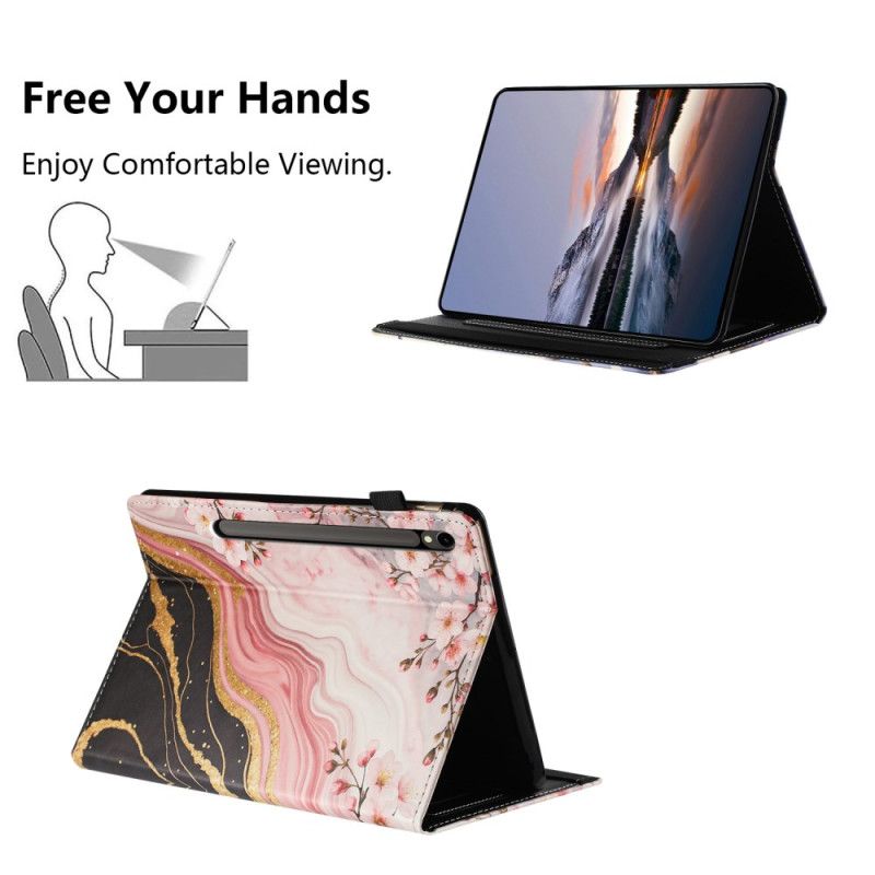 Pouzdro Samsung Galaxy Tab S10 Fe Mramorový Květinový Vzor