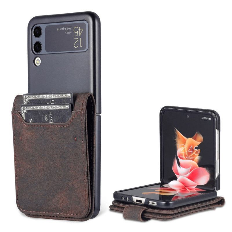 Pouzdro Samsung Galaxy Z Flip 3 5g Pouzdro Na Karty S Koženým Efektem A Popruh Azns