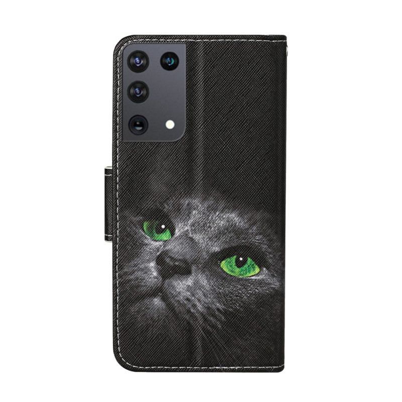 Samsung Galaxy A31 Pouzdro Na Kočku Se Zelenýma Očima Se Šňůrkou