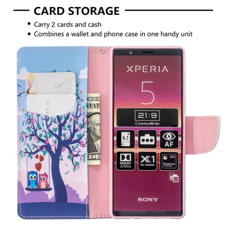 Flipové Pouzdro Sony Xperia 5 Sovy Na Houpačce