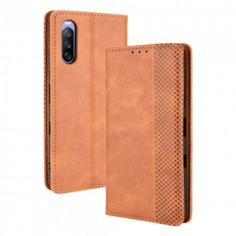 Kožené Pouzdro Folio Sony Xperia 10 Iii Stylizovaný Vintage Kožený Efekt