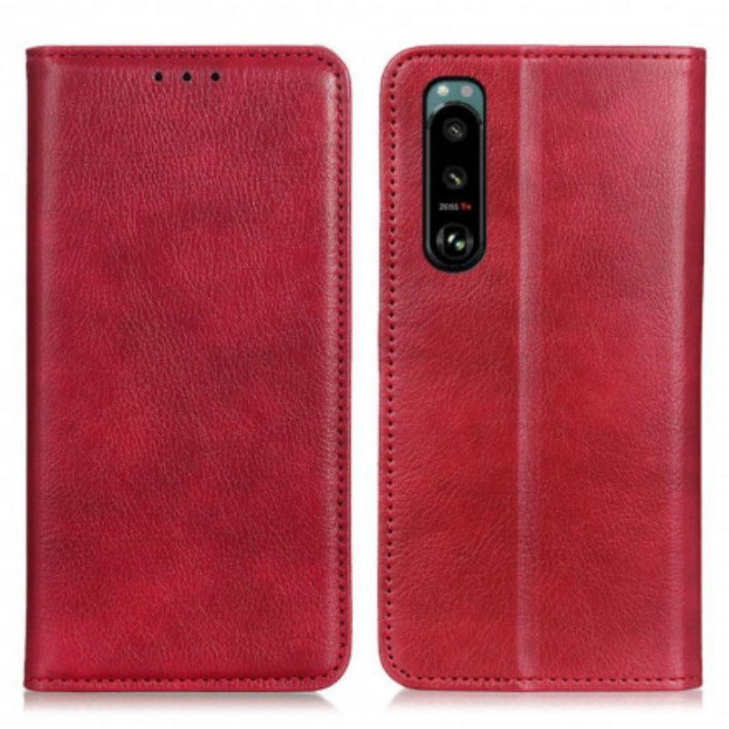 Kožené Pouzdro Folio Sony Xperia 5 Iii Jednoduchá Štípaná Liči Kůže