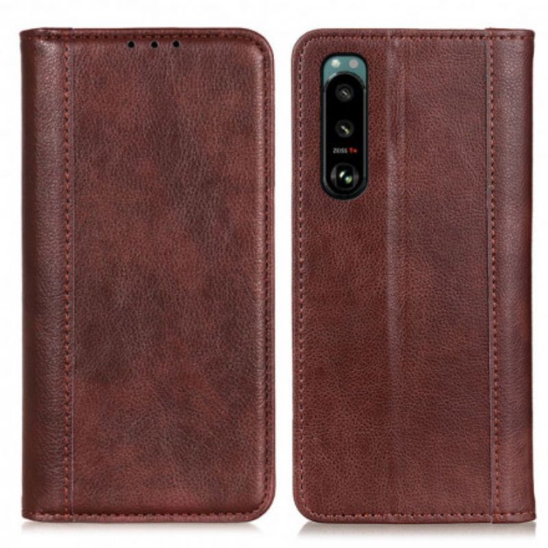 Kožené Pouzdro Folio Sony Xperia 5 Iii Klasická Štípaná Liči Kůže