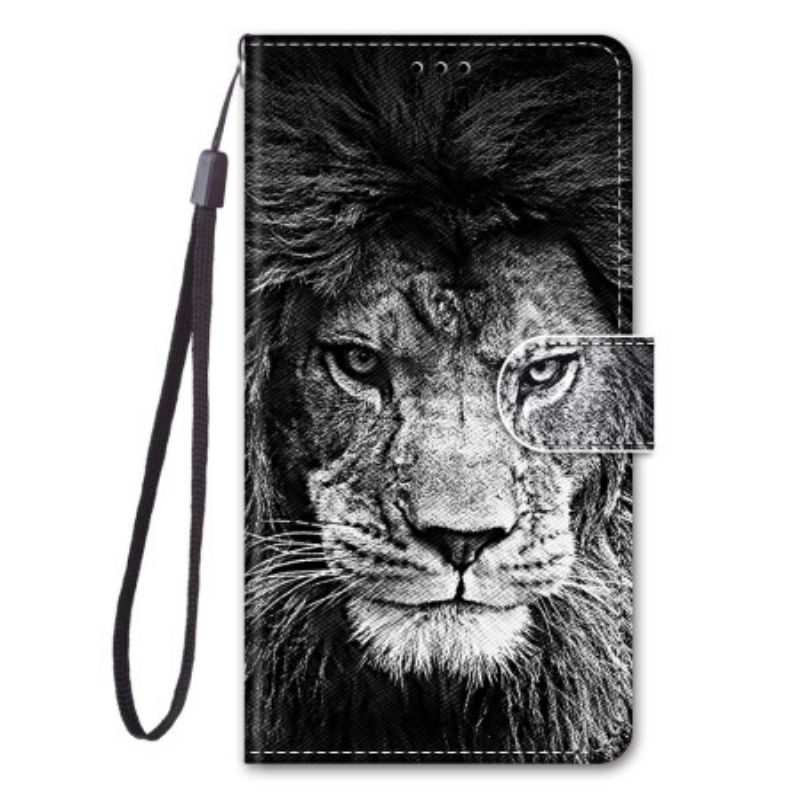 Kožené Pouzdro Na Sony Xperia 10 IV Na Lana Lanyard Lion