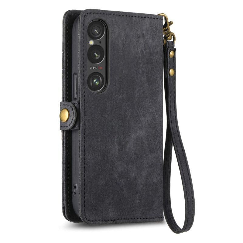 Kožený Kryt Na Sony Xperia 1 Vi Peněženka S Geometrickým Vzorem