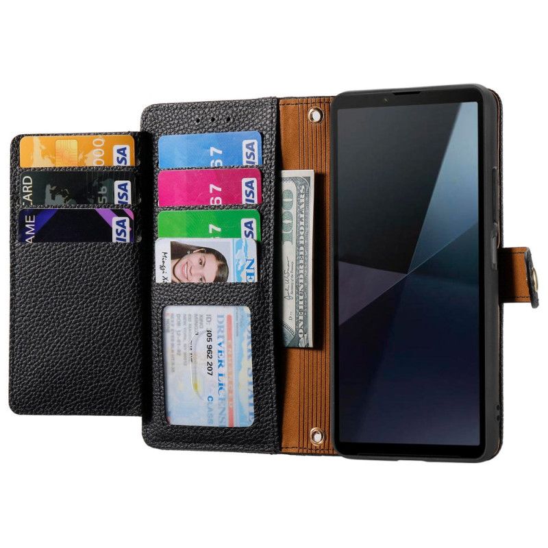 Kožený Kryt Na Sony Xperia 10 Vi Peněženka A Šňůrka Na Blokování Rfid