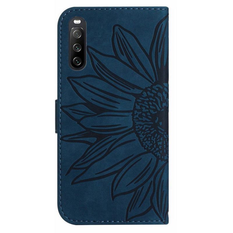 Kožený Kryt Na Sony Xperia 10 Vi Slunečnicový Vzor S Páskem