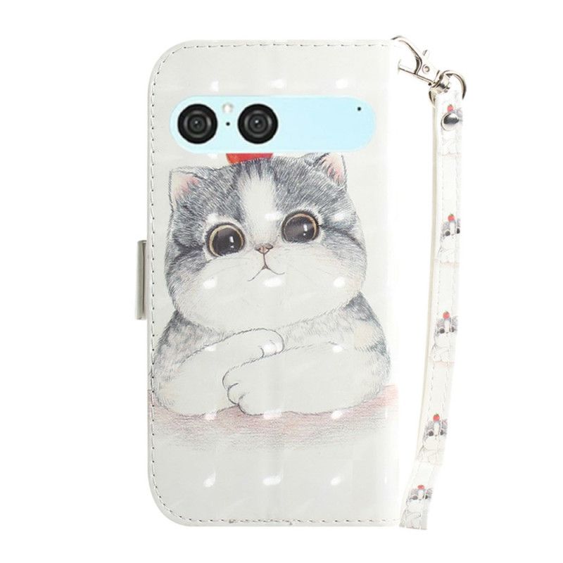 Kožený Kryt Na Sony Xperia 10 Vii Šňůrka Na Krk S Kočkou A Jahodou
