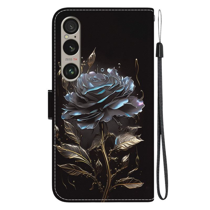 Kožený Kryt Sony Xperia 1 Vi Černá Růže S Popruhem